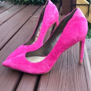 Bright pink suede Sam Edelman stilettos